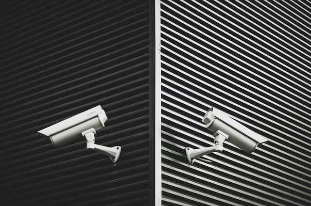 Security cameras on a wall