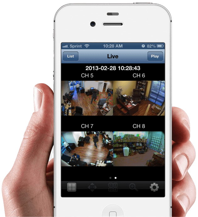 Security system app showing CCTV footage